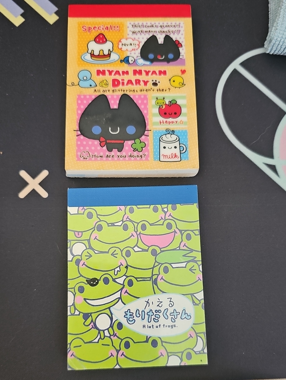 Vintage Japan Mini Notepads - Nyan Nyan Diary (KAMIO), A Lot Of Frogs (Q-LIA)